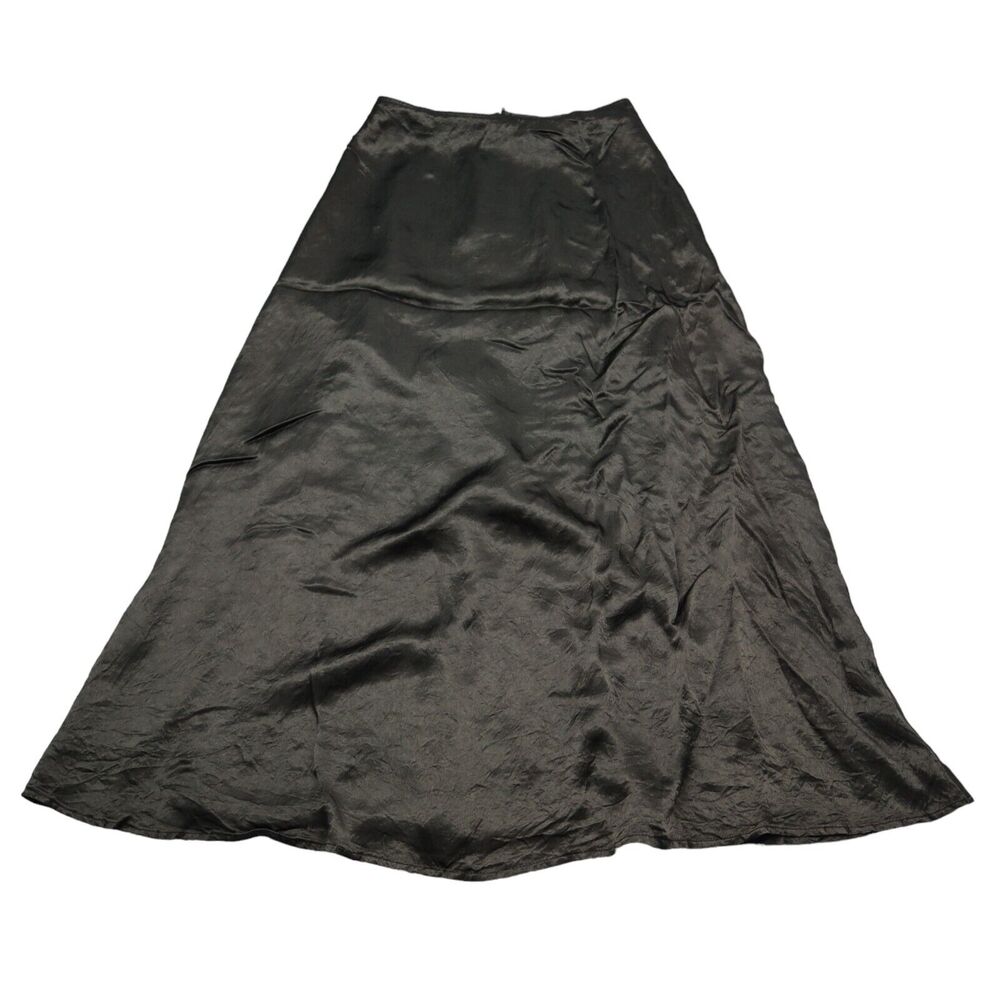 Danielle B Skirt Womens 8 Black High Rise Solid Back Zip Satin Maxi Skirt